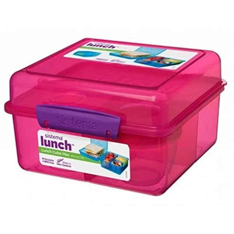 Sistema 2L Plastic Pink Cube Lunch Box with Yogurt Pot, 41745