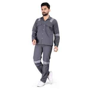 Areevanz 180 GSM Cotton Regular Fit Grey Safety Coverall Boiler Suit with 2 inch Reflective Tape, Size: M