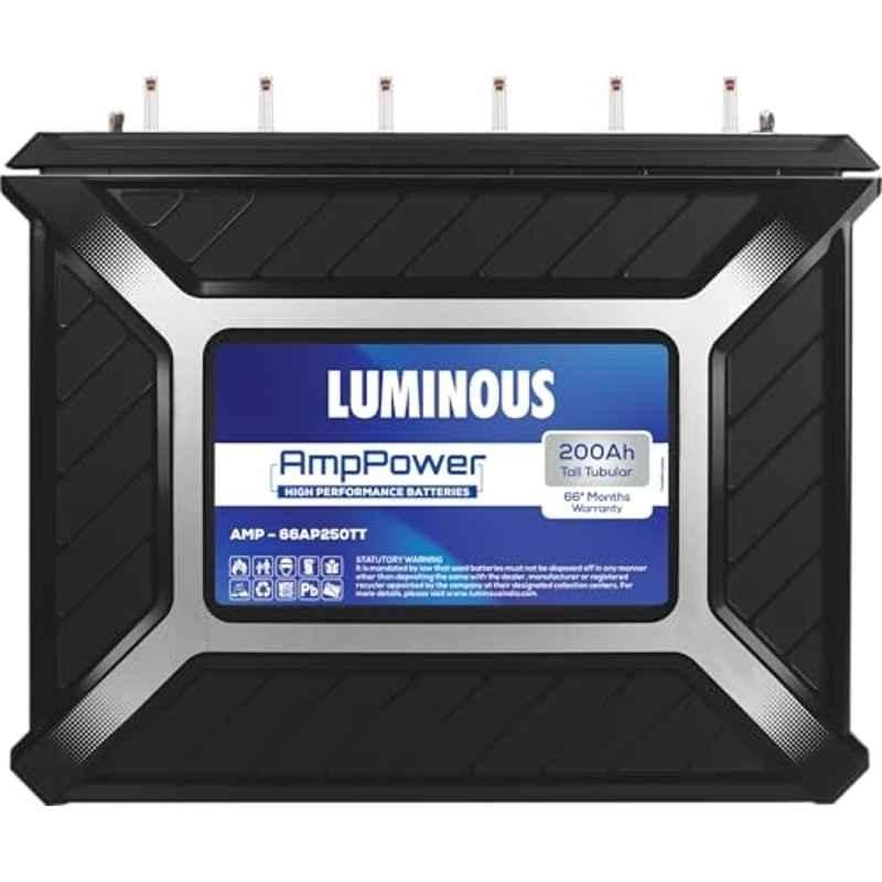 Luminous AmpPower 66AP250TT 200Ah 12V Tall Tubular Battery with 66 Months Warranty for Home, Office & Shops, F1160C905200
