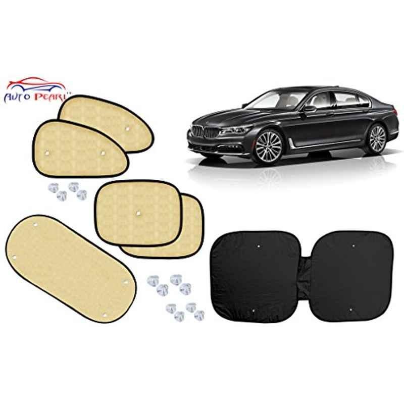 Auto Pearl 6 Pcs PVC & Mesh Beige Window, Front & Rear Sun Shade Set for BMW 725i