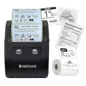 Shreyans 58mm 2000mAh Black USB & Bluetooth 2-in-1 Mini Inkless Thermal Barcode Labels & Receipt Printer with 500 Labels, SRS58D