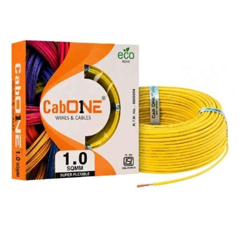 CabONE 1 Sqmm Yellow FR PVC Multi Strand Electrical Wire, CabONE010, Length: 90m