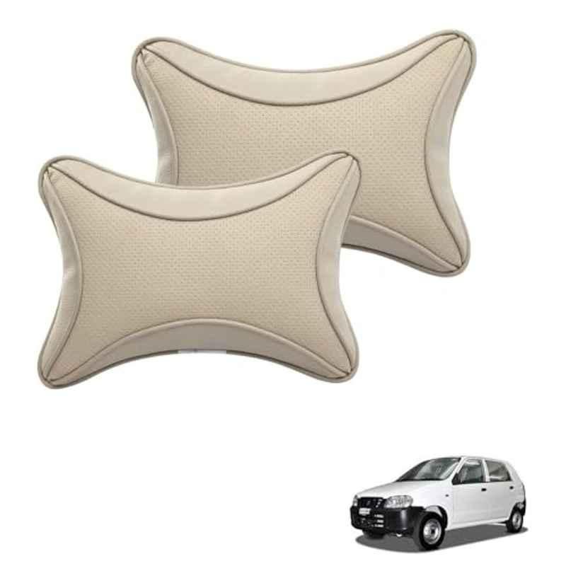 Kozdiko 2 Pcs Memory Foam & Polyester Beige Dots Car Neck Rest Pillow Set for Maruti Suzuki Alto, XNVJVHGJFH30