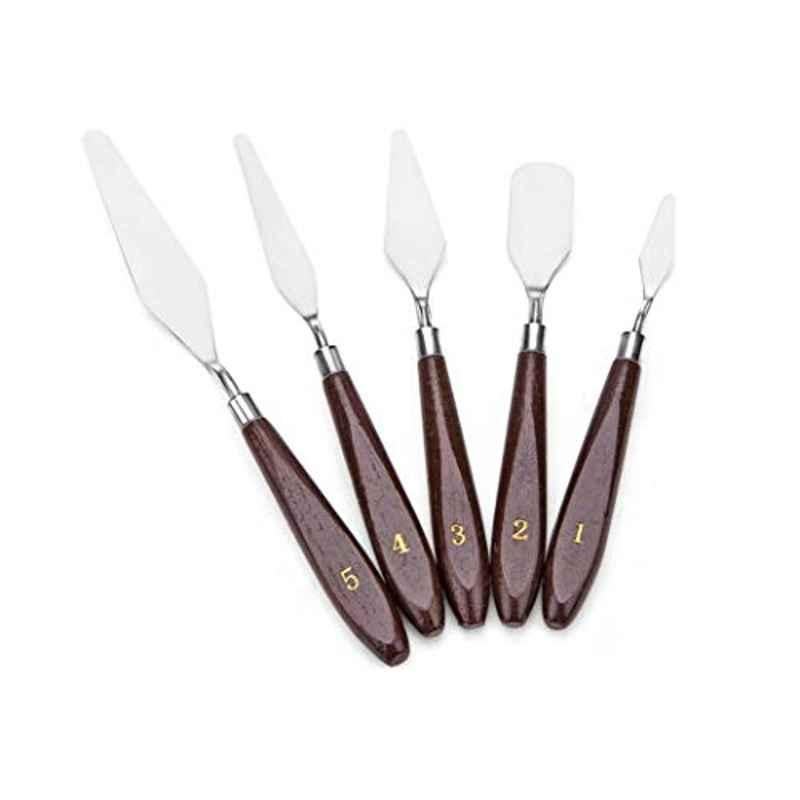 5 Pcs Stainless Steel & Wood Mixed Palette Scraper Set for Oil Painting, LL-303