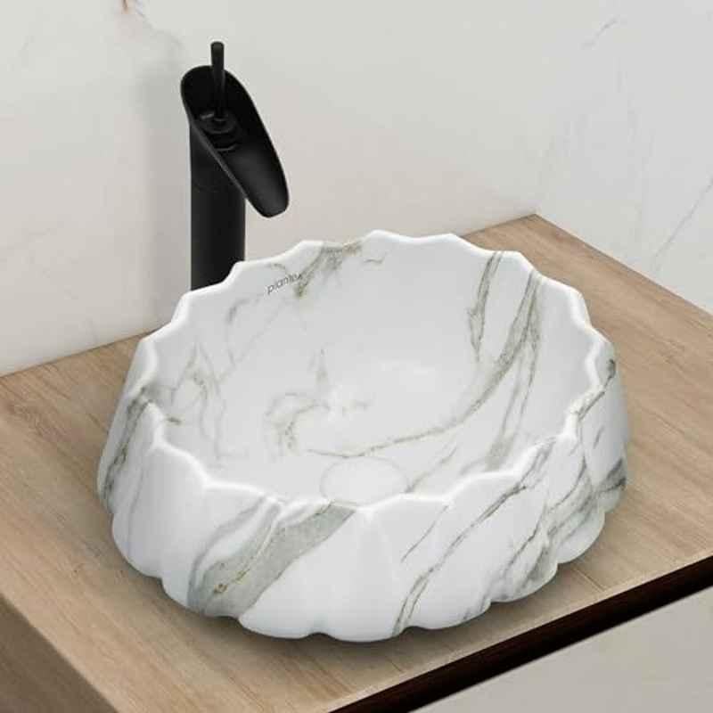 Plantex Lizza 17x15x6 inch Ceramic Marble Wash Basin for Bathroom, NS-603