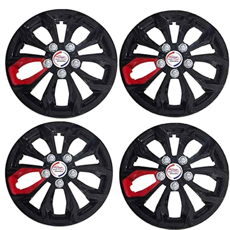 Auto Pearl 4 Pcs 15 inch ABS Black & Red Press Type Hubcap Wheel Cover Set with Retention Ring for Honda City