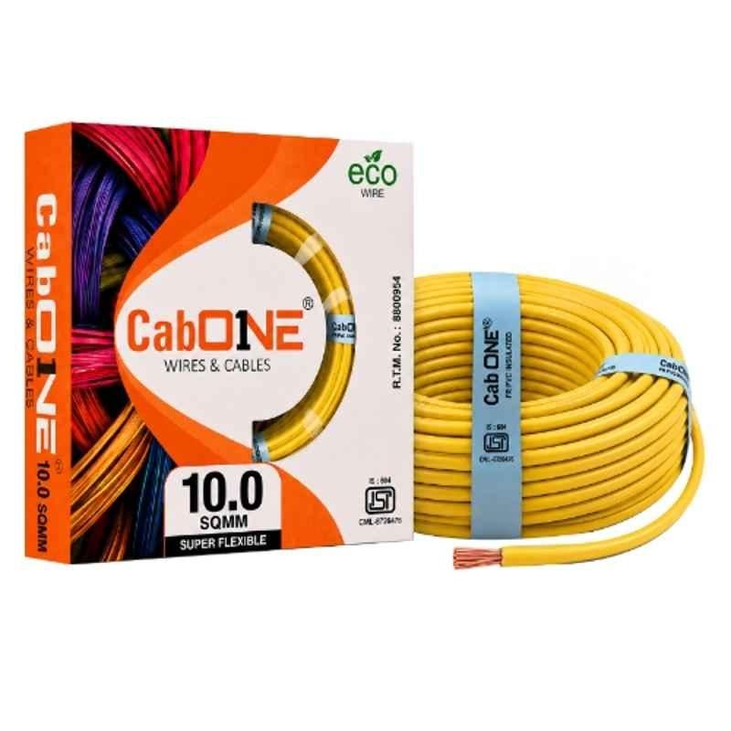 CabONE Lite 10 Sqmm Yellow Single Core FR PVC Insulated CCA Copper Electrical Wire, Length: 90 m