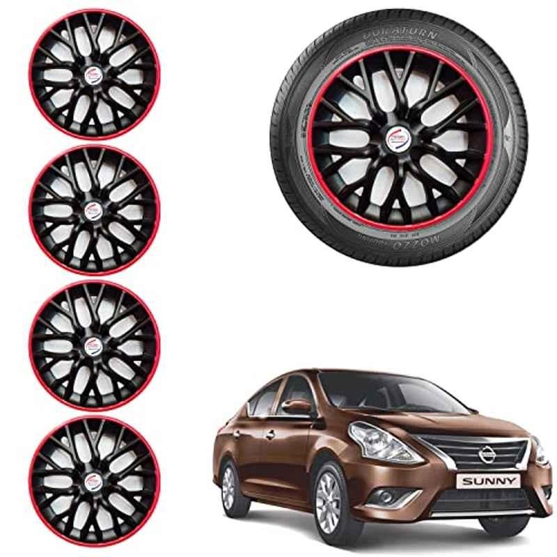 Auto Pearl 4 Pcs 14 inch ABS Black & Red Car Wheel Cover Set for Nissan Sunny