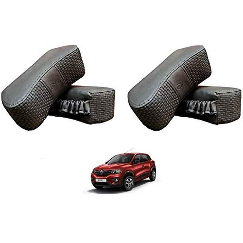 Kozdiko 4 Pcs CV Designer Grey Leatherite Neck Rest Car Cushion Pillow Set for Renault Kwid