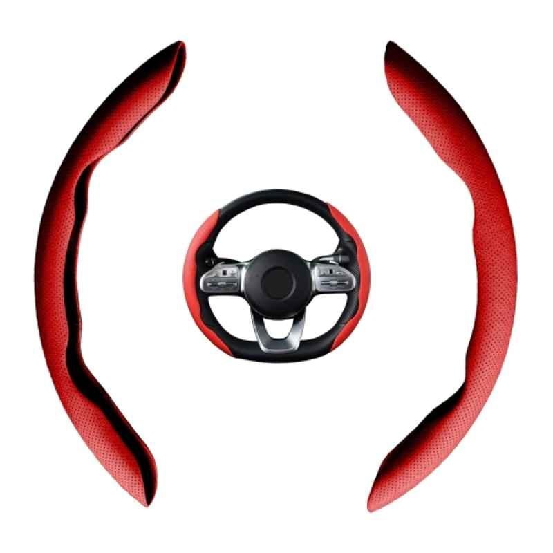 Kingsway Premium 2 Pcs PU Leather Red Steering Wheel Grip Cover Set for All Cars