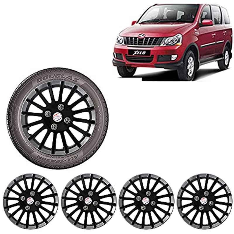 Auto Pearl 4 Pcs 15 inch ABS Black & Silver Wheel Cover Set for Mahindra Xylo
