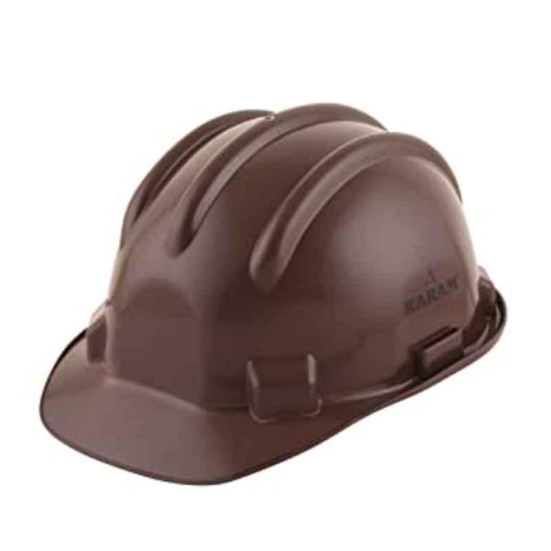 Karam Brown Unassembled Safety Helmet Shelblast with Peak Plastic Cradle Ratchet Type Adjustment & Chin Strap, PN 542
