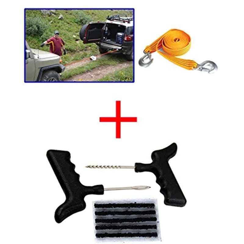 Kozdiko 4 Ton 4 m Nylon Towing Cable & Tubeless Tyre Puncture Kit Combo