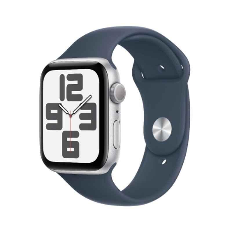 Apple SE 44mm Silver Aluminium Case GPS & Cellular Smart Watch with S/M Storm Blue Sport Band, MREC3QA/A