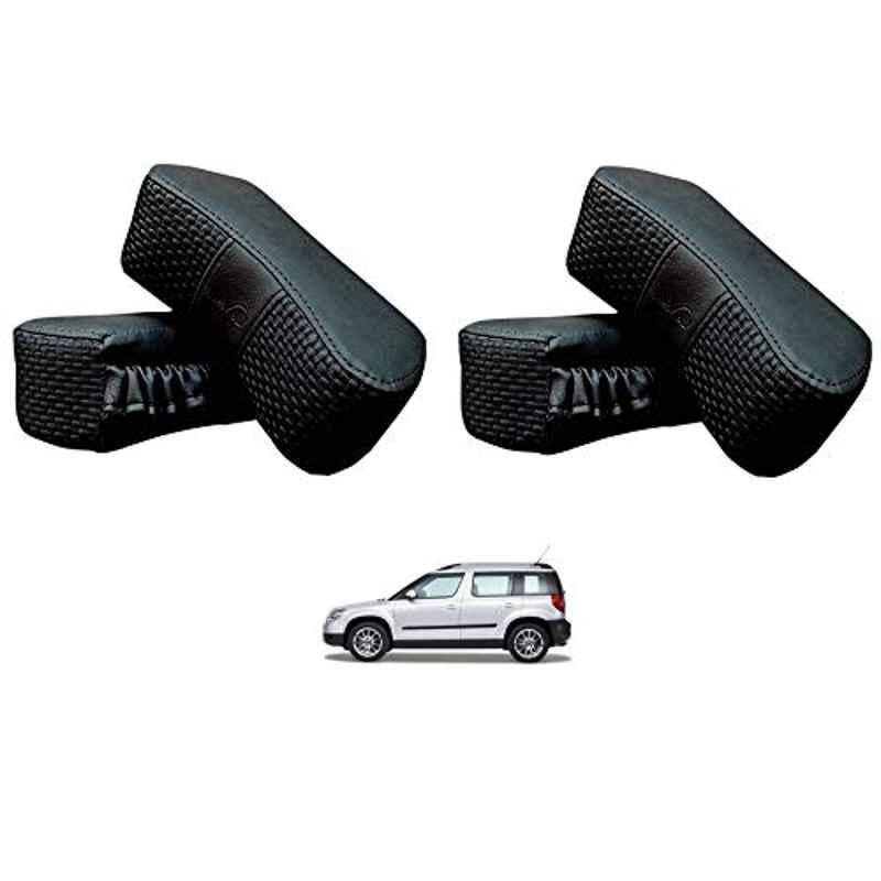 Kozdiko 4 Pcs CV Designer Black Leatherite Neck Rest Car Cushion Pillow Set for Skoda Yeti