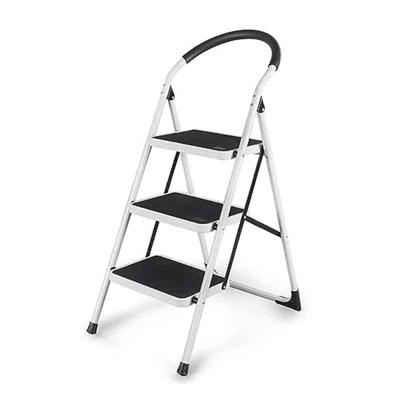 Upspirit 150kg 3 Step Alloy Steel White & Black Foldable Ladder, HOL01001
