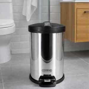 Cookaid 5 Litre Stainless Steel Silver Round Pedal Dustbin with Plastic Bucket for Kitchen & Bathroom, CKD-DBNC-5-50