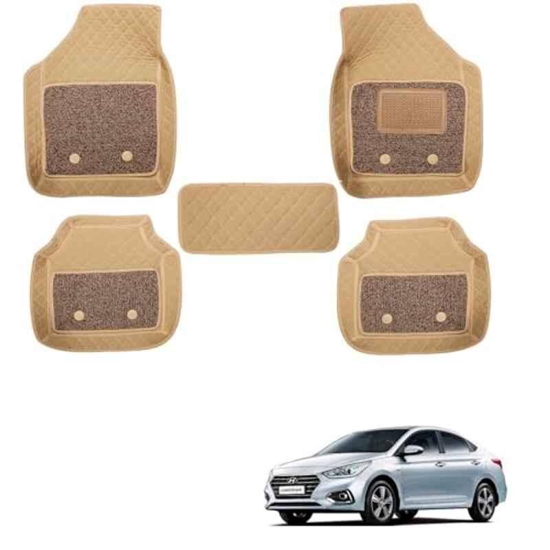 Kozdiko 5 Pcs Waterproof & Luxury 7D Beige Leatherette Car Floor Mats Set for Hyundai Verna Nxtgen 2017-Present
