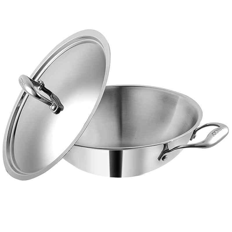 Vinod Platinum Triply 2.5L Stainless Steel Silver Kadai with Stainless Steel Lid, PK24