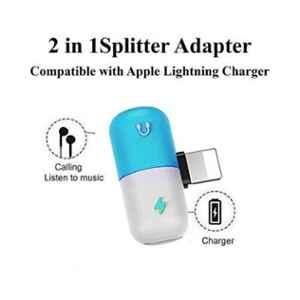 Bingo 2 in 1 Blue & White Mini Portable Lightning Splitter Audio & Charger Adapter