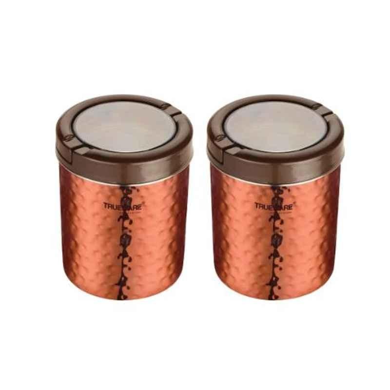 Trueware 2 Pcs 750ml Copper Stainless Steel Lacquer Finish Hammer Container Set