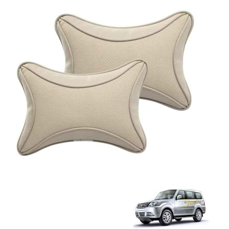 Kozdiko 2 Pcs Memory Foam & Polyester Beige Dots Car Neck Rest Pillow Set for Tata Sumo Grand, XNVJVHGJFH233