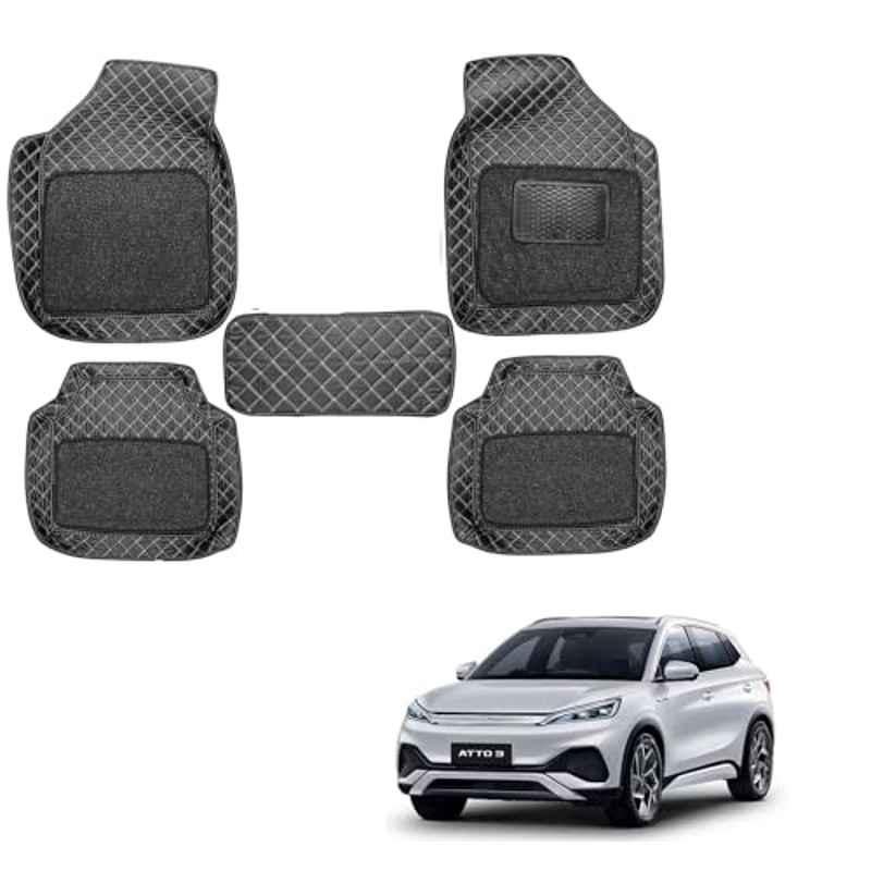 Kozdiko 5 Pcs Waterproof & Luxury 7D Black Leatherette Car Floor Mat Set for BYD Atto 3