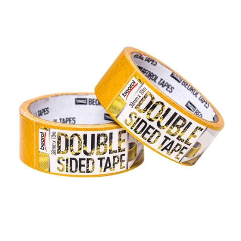 Beorol 10mx38mm Siliconized Paper & Polypropylene Yellow & White Double Sided Tape, DT38-10