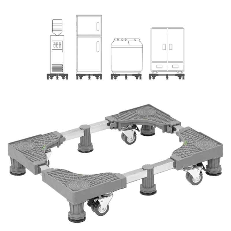 Corvids 150kg 25mm Stainless Steel & Plastic Grey Adjustable Stand with Wheels & 2 Years Warranty for Washing Machine, Refrigerator, Air Cooler & Dishwasher, CWST-SQ2506-GR