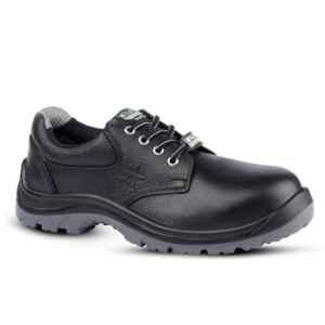 Euro Security Maxx Grain Leather Steel Toe Black Safety Shoes with Double Density PU Sole, Size: 8