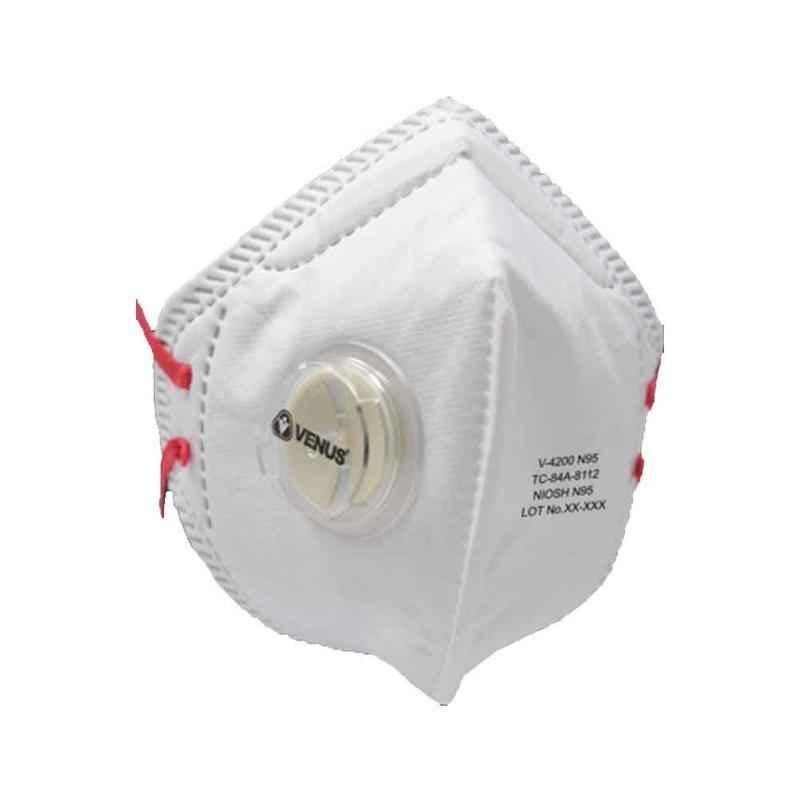 Venus V4200 White Niosh N95 Flat Fold C Style Respiratory Mask (Pack of 5)