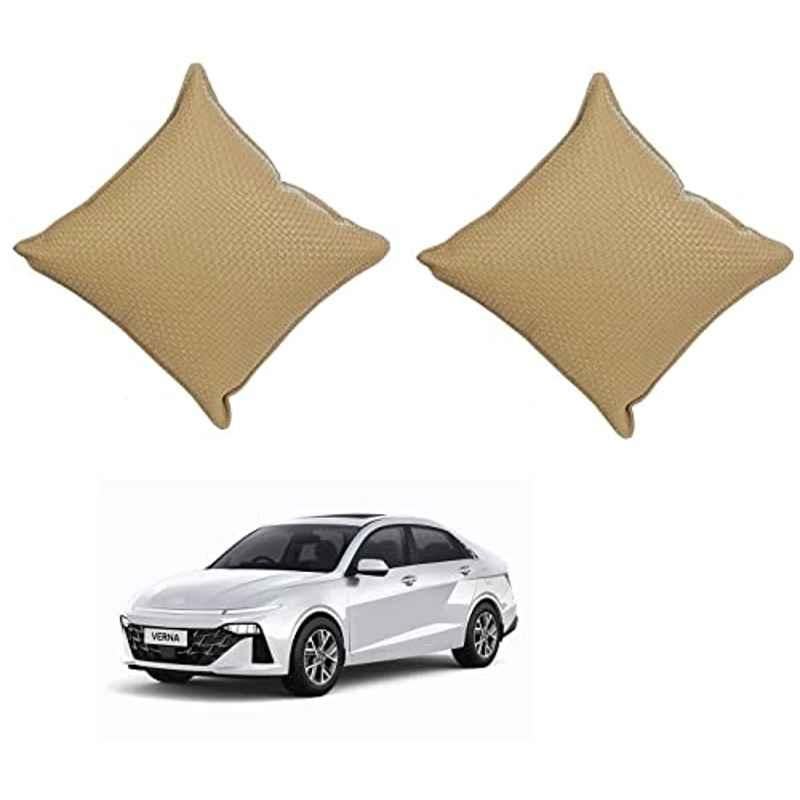 Kozdiko 2 Pcs Leatherette Beige Car Seat Pillow Cushion Set for Hyundai New Verna (2023-Present)