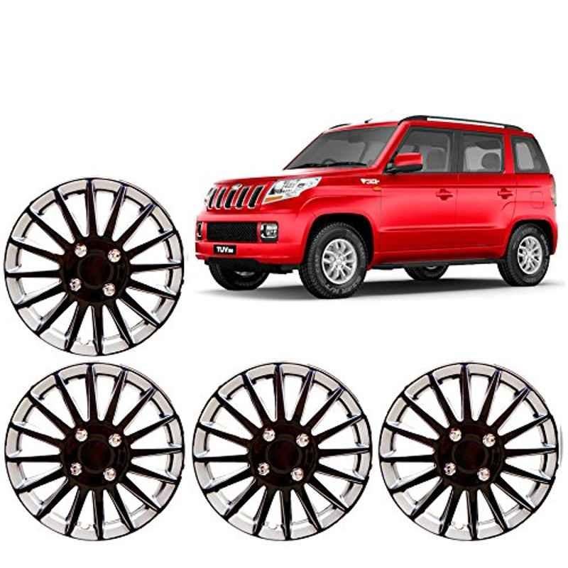 Auto Pearl 4 Pcs 15 inch Black & Silver Press Fitting Wheel Cover Set for Mahindra TUV-300