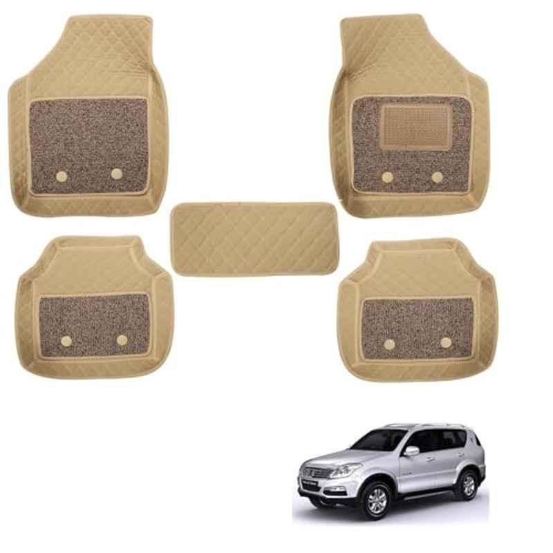 Kozdiko 5 Pcs Waterproof & Luxury 7D Beige Leatherette Car Floor Mats Set for Mahindra Rexton