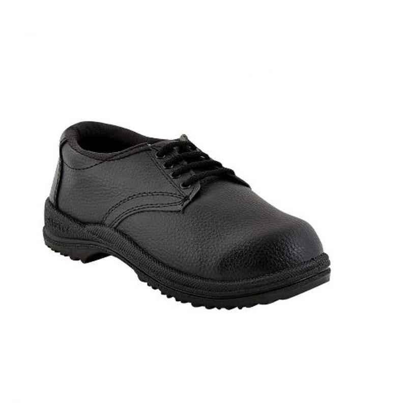 Dyke Eco Leather Steel Toe Black Work Safety Shoes, Size: 8