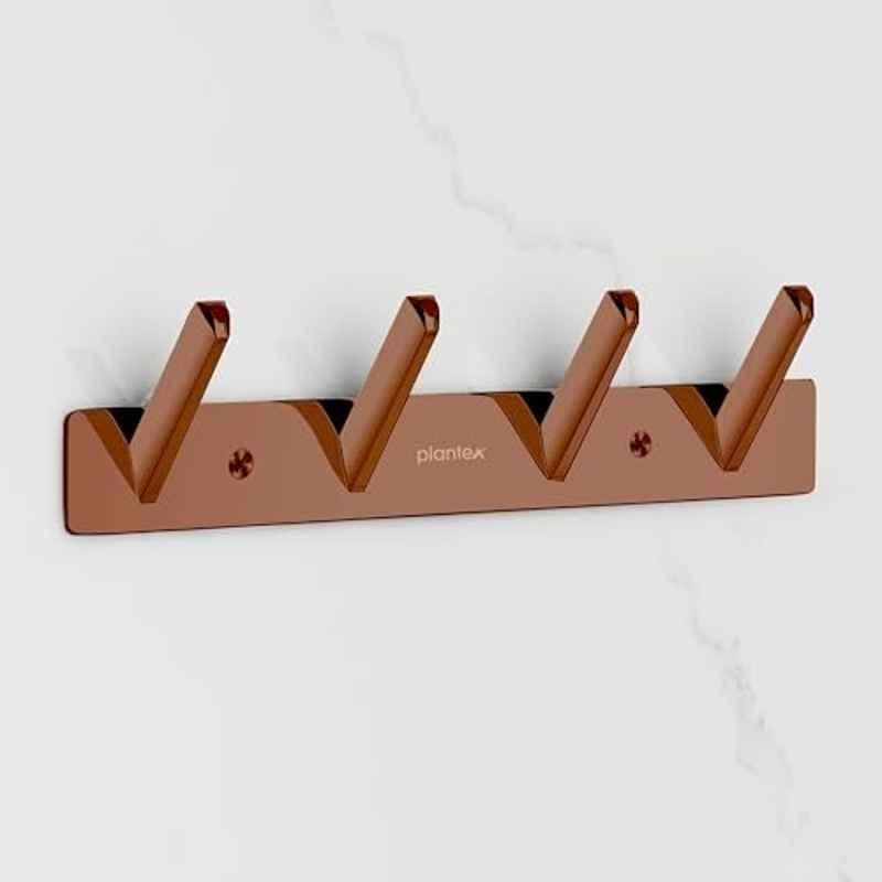 Plantex Wall Hooks for Hanging Cloth/Stainless Steel Towel Hangers/Bathroom Robe Hooks/Door Hangers/Square Wall Hook/Hook Rail for Hanging Keys 4 Hooks, PVD Rose Gold