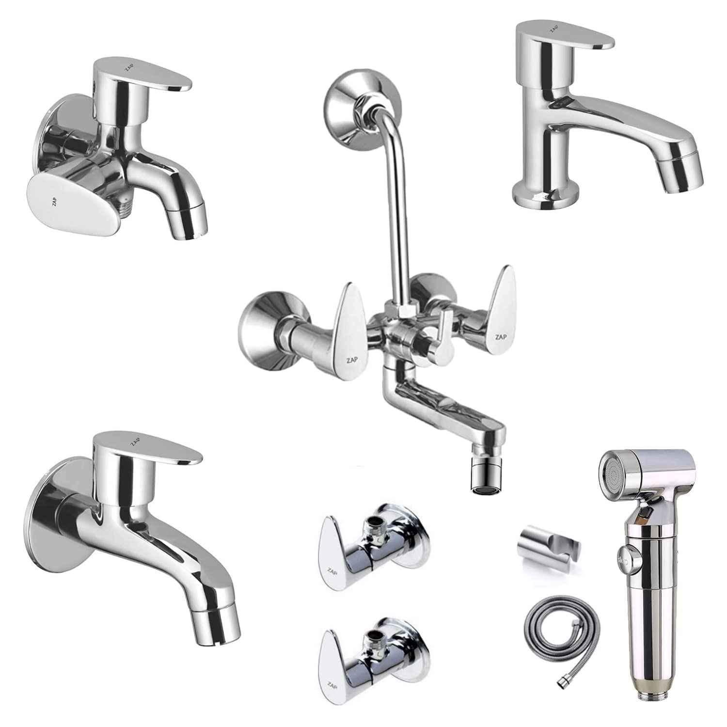 Buy ZAP 7 Pcs Brezza Stainless Steel Silver 2 in 1 Wall Mixer