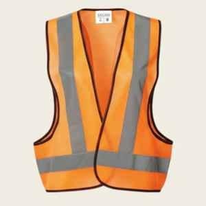 Sicuro 65GSM Polyester Orange 3-Side Open V Neck Safety Jacket with Reflective Strip, Size: L