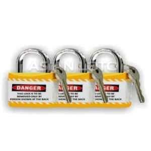 Asian Loto 3 Pcs Metal & Plastic Yellow Regular Shackle Jacket Padlock Set with 3 Keys, ALC-LPR