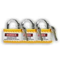 Asian Loto 3 Pcs Metal & Plastic Yellow Regular Shackle Jacket Padlock Set with 3 Keys, ALC-LPR