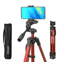 Simpex 6633 Aluminium Red Adjustable Professional Tripod Stand with Quick Locks & Stable Support for DSLR & Mobile