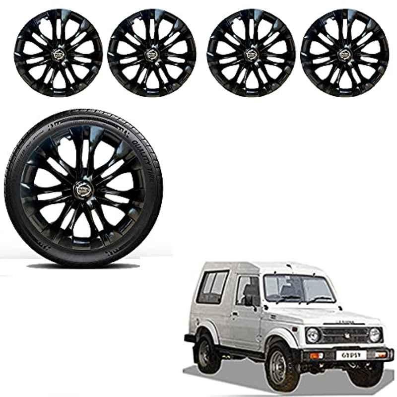 Auto Pearl 4 Pcs 15 inch ABS Black Premium Car Wheel Cover Set for Maruti Suzuki Gypsy King, WCBLK24