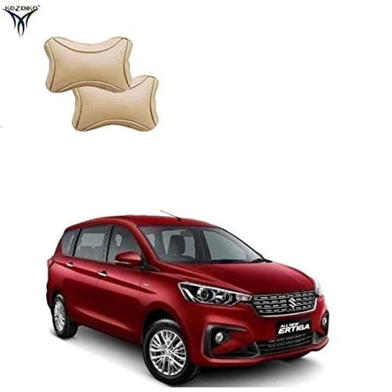 Kozdiko 2 Pcs Memory Foam & Polyester Beige Dots Car Neck Rest Pillow Set for Maruti Suzuki Ertiga (Nov 2018-Present), koz_46294