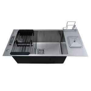 Crocodile 37x18x10 inch Silver Satin Finish Single Bowl Handmade Kitchen Sink, HM-3718D