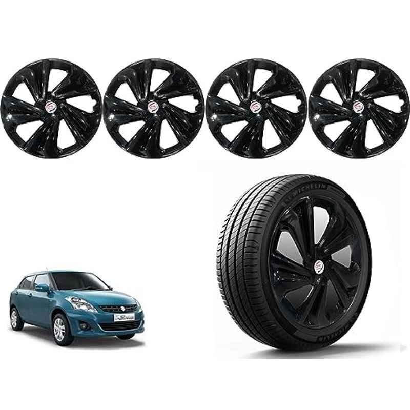Auto Pearl 4 Pcs 14 inch Polypropylene Black Press Type Car Wheel Cover Set with Retention Ring for Maruti Suzuki Swift Dzire Type 2 2012-2015, 14WC_Tiago_Black_DzireType2_2012_15