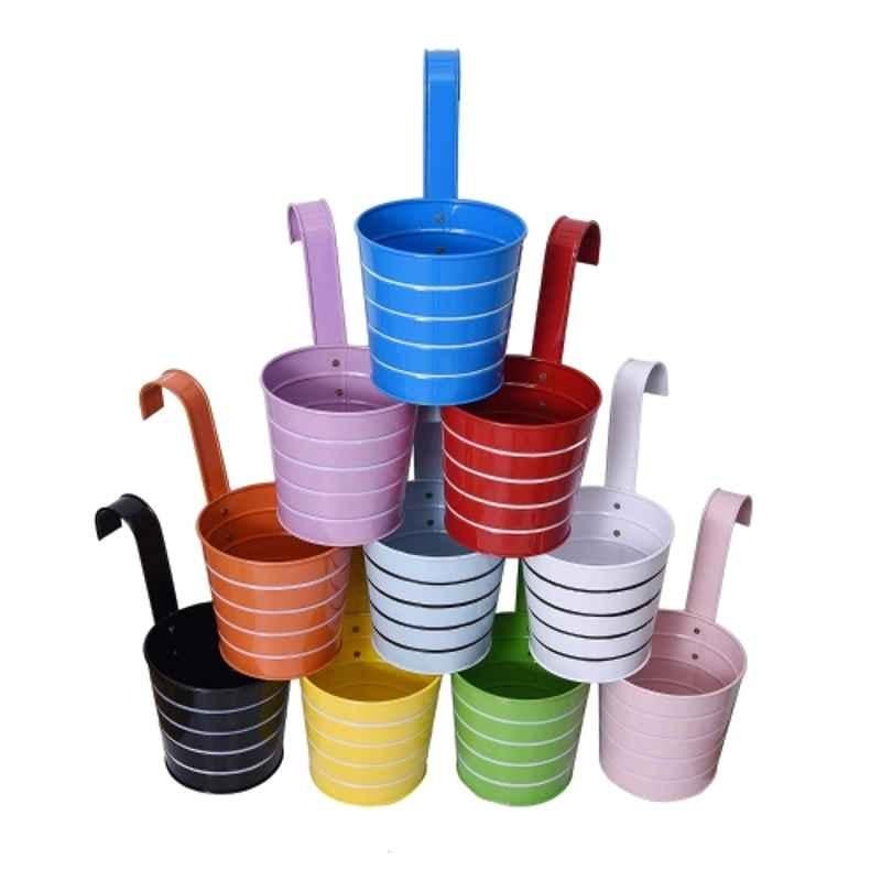 Driose 10 Pcs Galvanized Metal Multicolour Railing Planters Set for Balcony & Home Garden, DRFTG-987