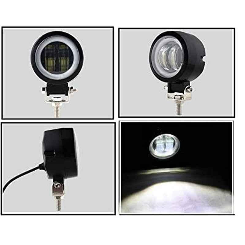 AOW 3 Inch Round White Single Fog Light with Blue Halo Angel Eye Ring For Bajaj Platina (Metal Body) 20w