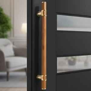 Plantex 18 inch Main Door Handle/Stainless Steel & Wooden Door Handle/Pull-Push Handle for Door/Office & Hotel (DTMD-428, Gold & Wood)