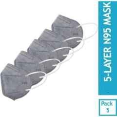 Wellstar N95 5 Layer Water Resistant Reusable & Washable Anti-Pollution Grey Face Mask with Nose Pin, MM-5 (Pack of 5)