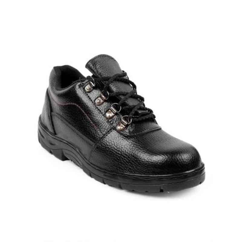 Woakers Synthetic Leather Steel Toe Airmix Sole Black Safety Shoes, Size: 7